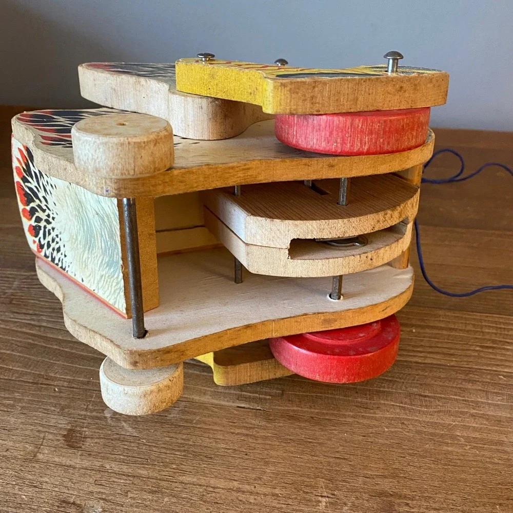 Vintage Fisher Price The Cackling Hen 120 Wooden Pull Toy with Original Box